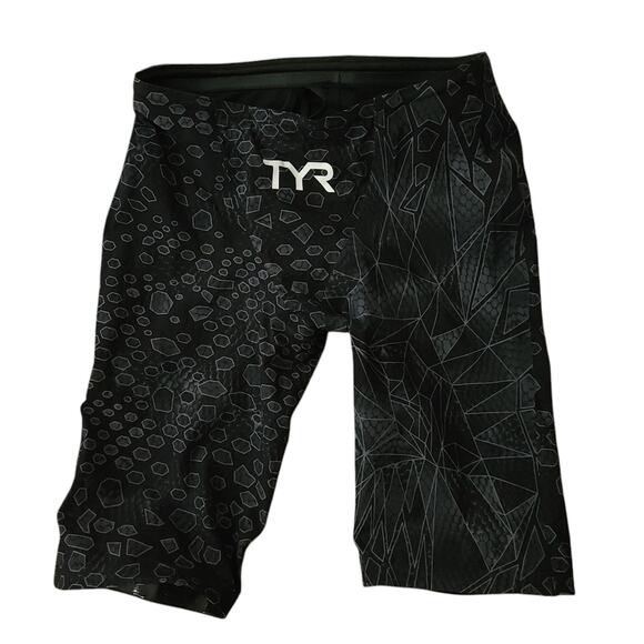 TYR Avictor Black Swim Jammers Size 27 Black Gray Print Competitive Swimming - Picture 1 of 4